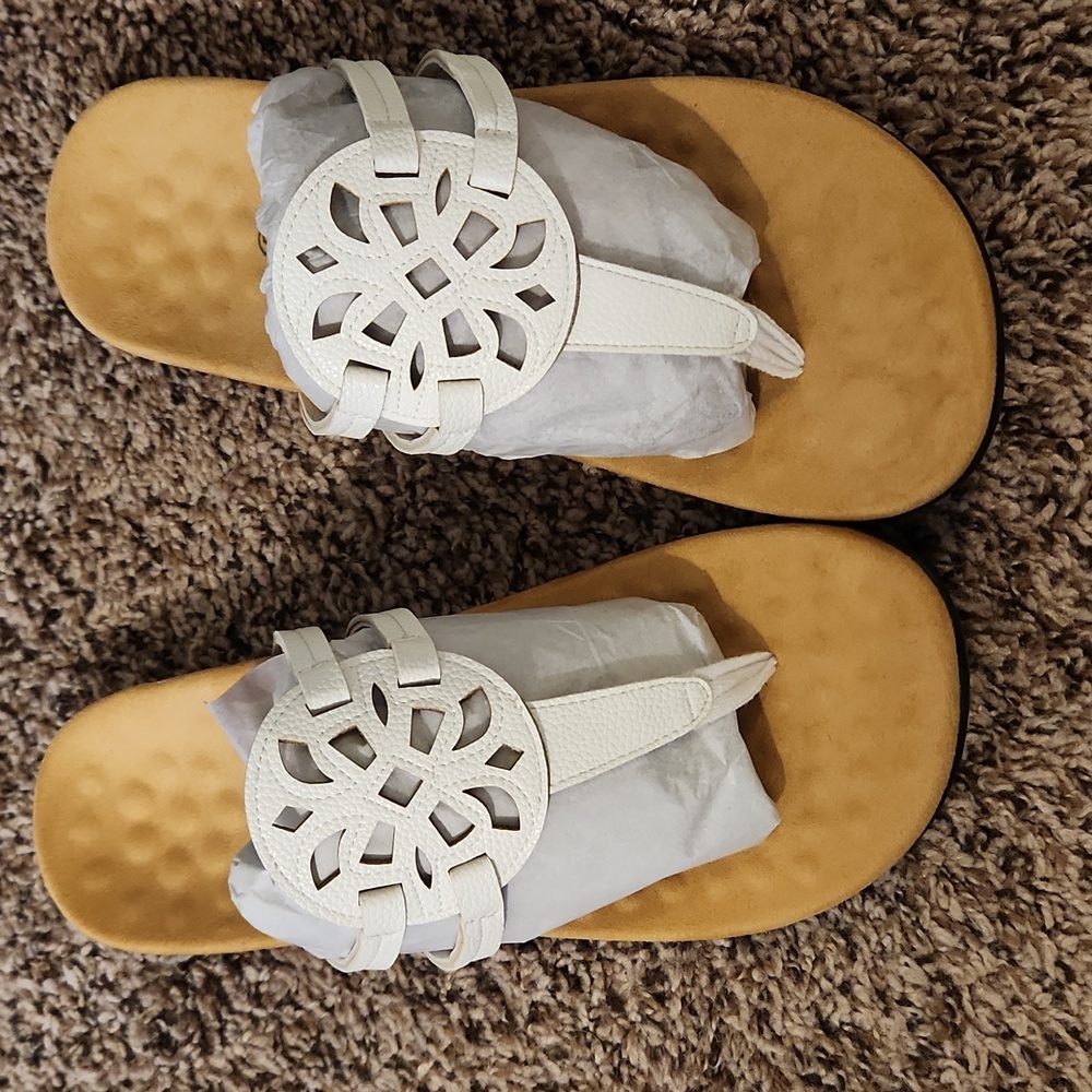 White Leather Cutout Sandals for Women 9W